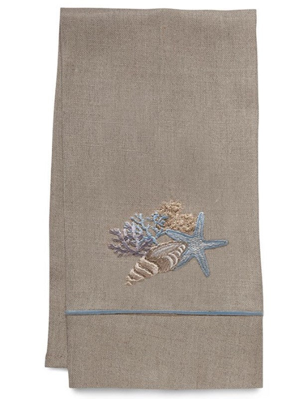 Guest Towel - Natural Linen, Satin Stitch, Embroidered