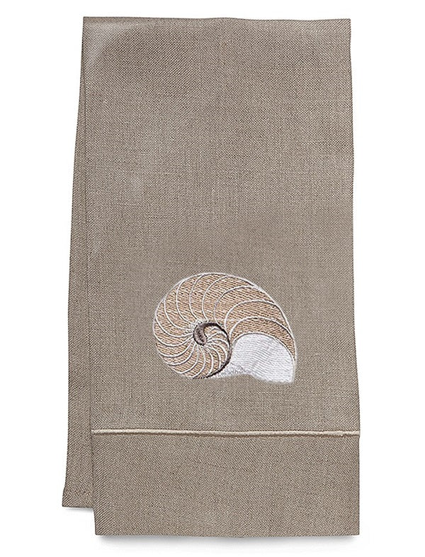 Guest Towel - Natural Linen, Satin Stitch, Embroidered