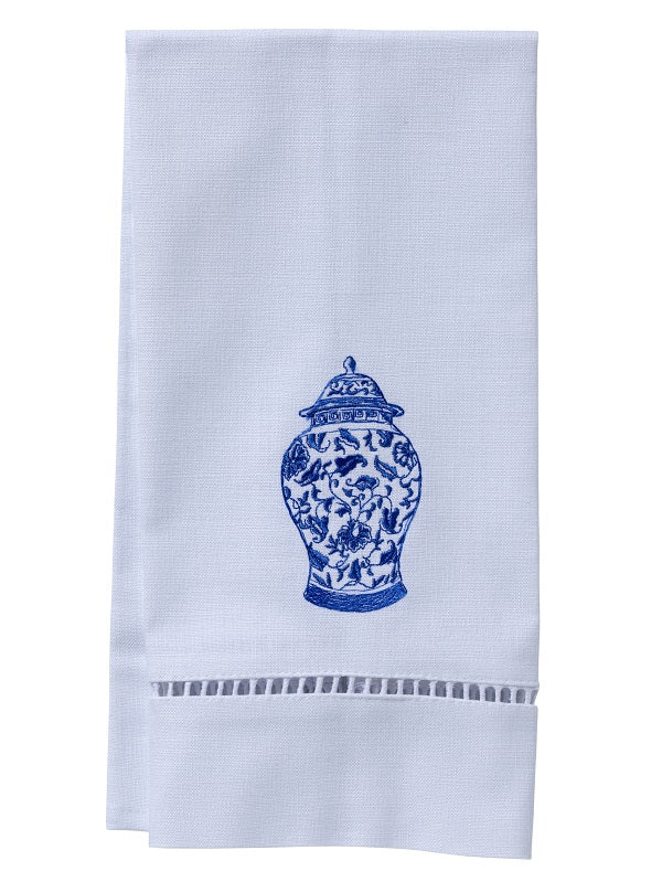 Guest Towel - White Linen/Cotton, Ladder Lace, Embroidered