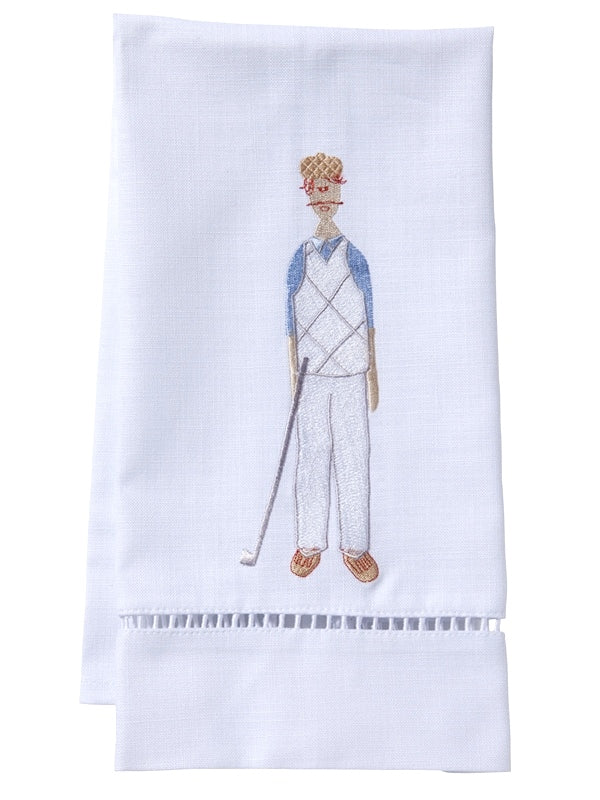 Guest Towel - White Linen/Cotton, Ladder Lace, Embroidered