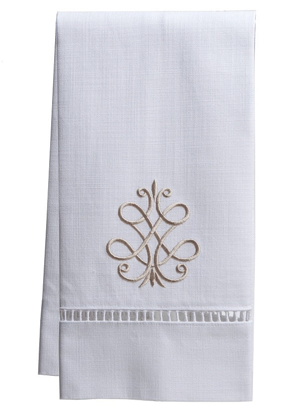 Guest Towel - White Linen/Cotton, Ladder Lace, Embroidered