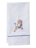 Guest Towel - White Linen/Cotton, Satin Stitch, Embroidered