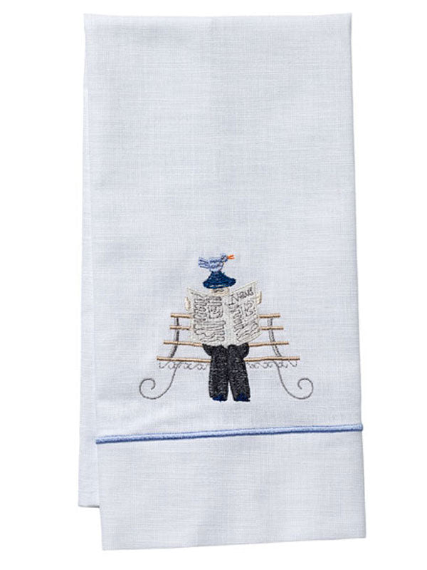 Guest Towel - White Linen/Cotton, Satin Stitch, Embroidered