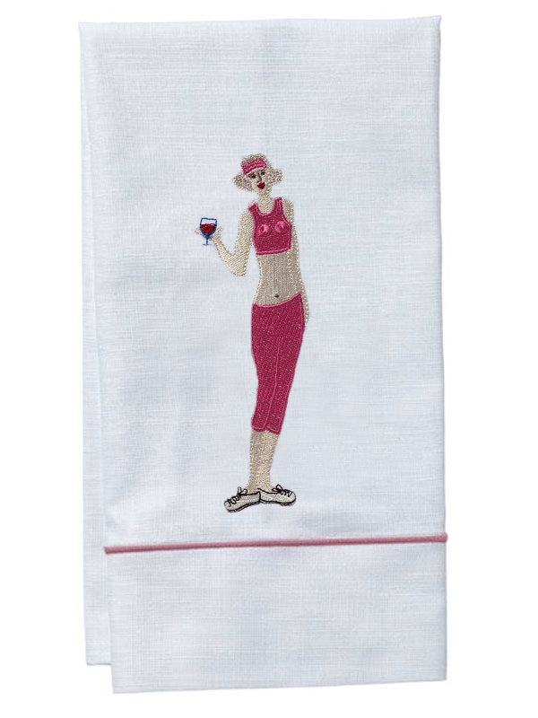 Guest Towel - White Linen/Cotton, Satin Stitch, Embroidered