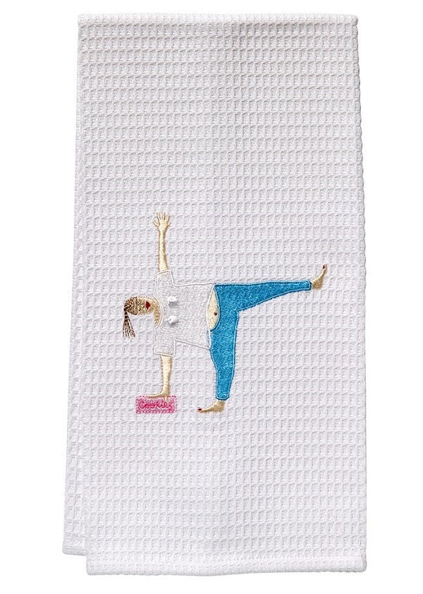 Guest Towel - White Waffle Weave, Embroidered People