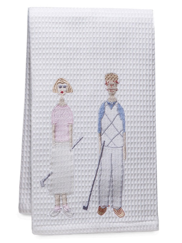 Guest Towel - White Waffle Weave, Embroidered People