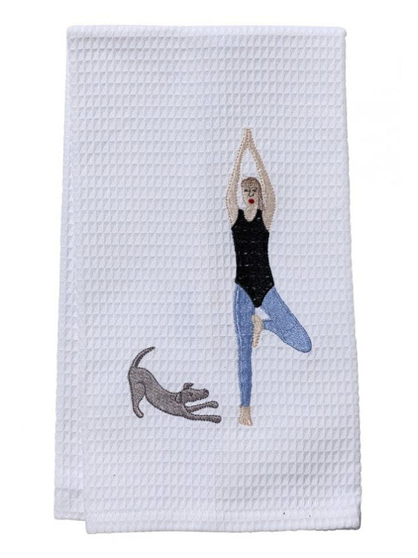 Guest Towel - White Waffle Weave, Embroidered People