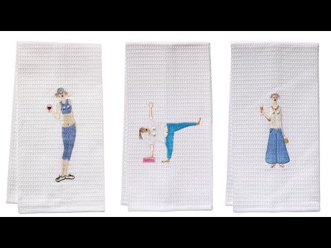 Guest Towel - White Waffle Weave, Embroidered People