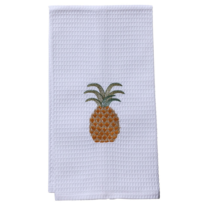 Guest Towel - White Waffle Weave, Embroidered People
