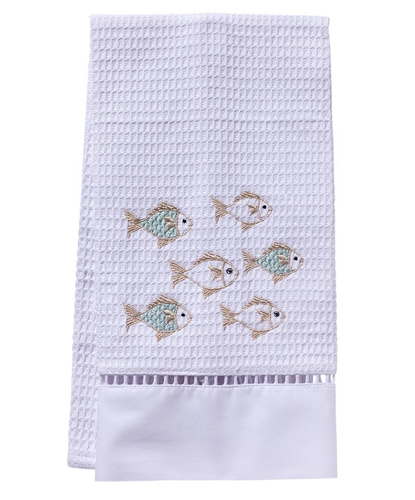 Guest Towel - White Waffle Weave, Ladder Lace, Embroidered