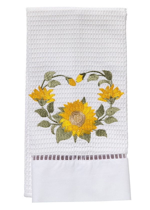 Guest Towel - White Waffle Weave, Ladder Lace, Embroidered