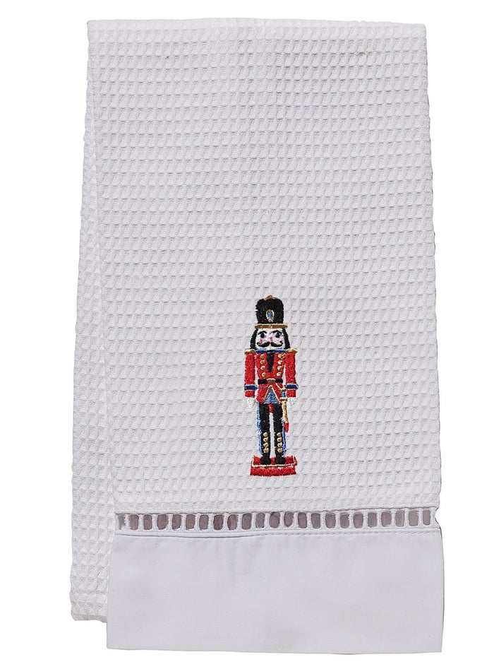 Guest Towel - White Waffle Weave, Ladder Lace, Embroidered