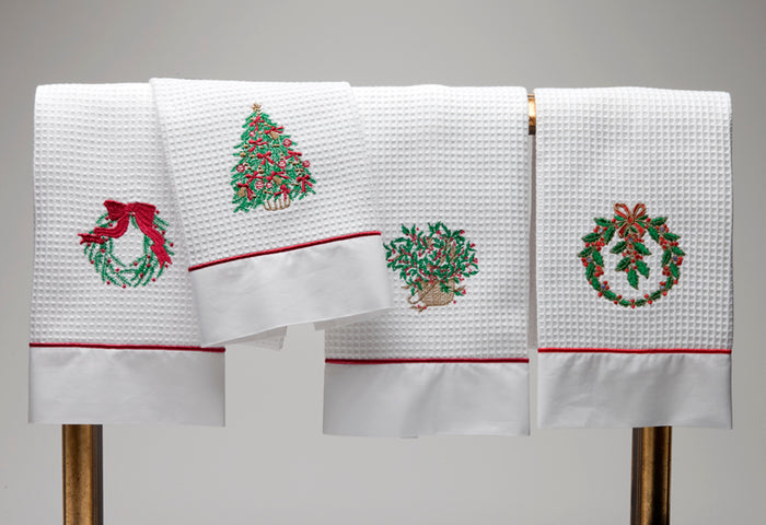 Guest Towel - White Waffle Weave, Satin Stitch, Embroidered