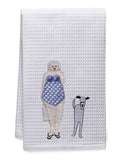 Guest Towel, Bathing Lady & Dog (Blue)