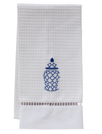 Guest Towel, Ladder Lace, Embroidered Chinoiserie