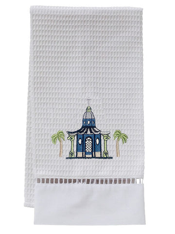 Guest Towel, Ladder Lace, Embroidered Chinoiserie