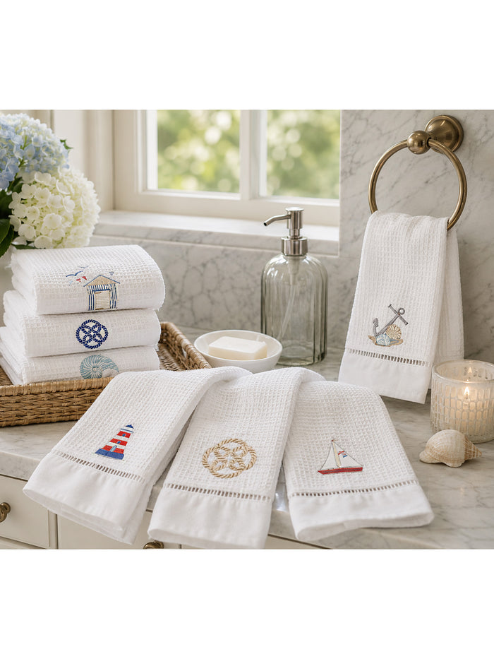 Guest Towel, Ladder Lace, Embroidered Nautical