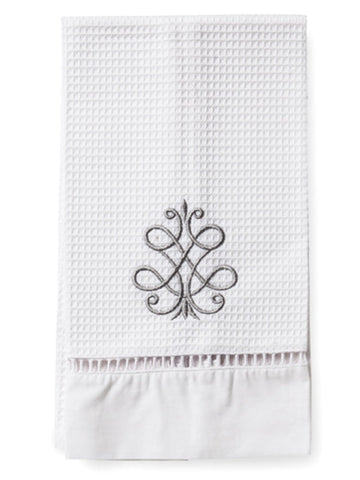 Guest Towel, Ladder Lace, Embroidered Scrolls
