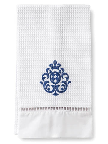 Guest Towel, Ladder Lace, Embroidered Scrolls