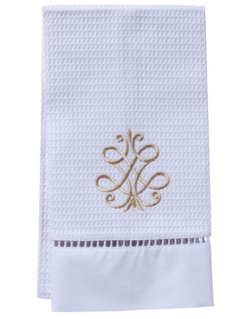Guest Towel, Ladder Lace, Embroidered Scrolls