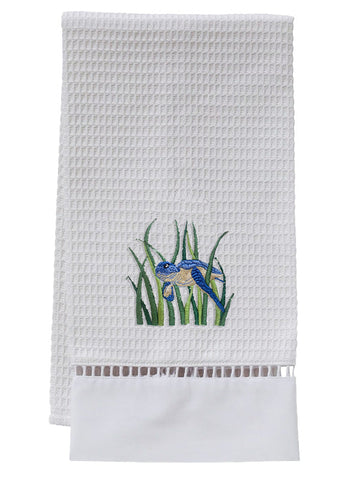 Guest Towel, Ladder Lace, Embroidered Sea Life