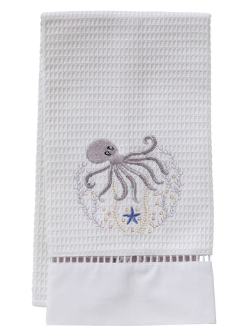 Guest Towel, Ladder Lace, Embroidered Sea Life