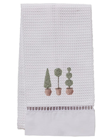 Guest Towel, Ladder Lace, Embroidered Topiary