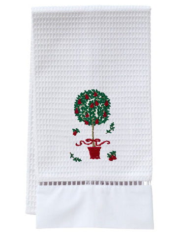 Guest Towel, Ladder Lace, Embroidered Topiary
