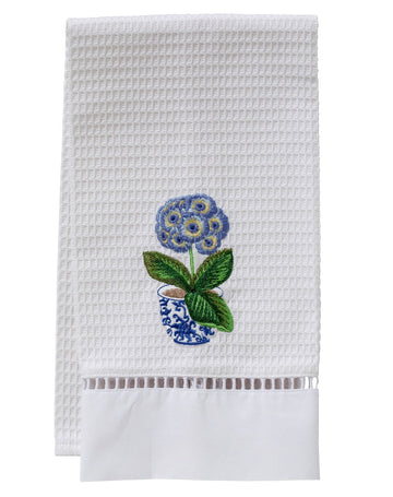 Guest Towel, Ladder Lace, Embroidered Topiary
