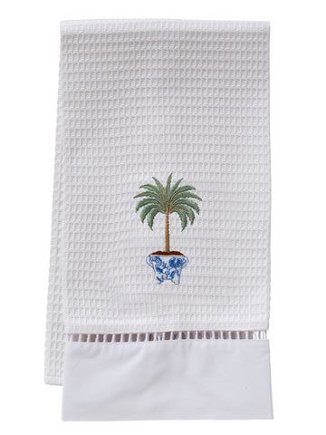 Guest Towel, Ladder Lace, Embroidered Topiary