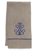 Guest Towel, Natural Linen, French Scroll (Cobalt Blue)