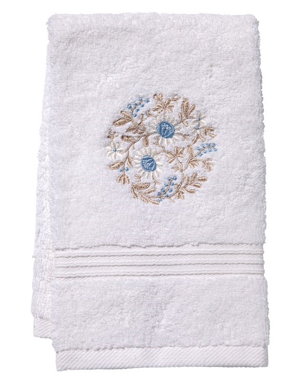 Guest Towel, Terry - Flower Wheel (Blue / Beige)