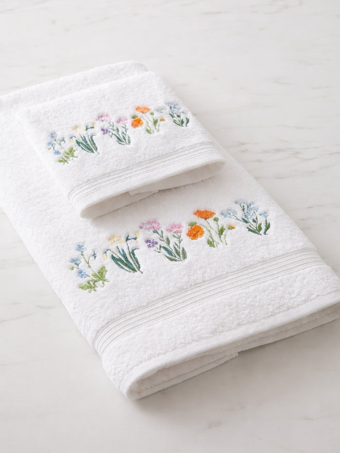 Guest Towel, Terry, Embroidered Blooms
