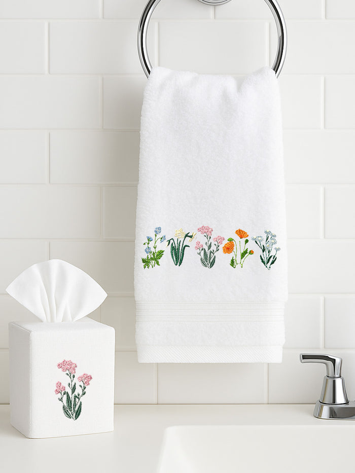 Guest Towel, Terry, Embroidered Blooms