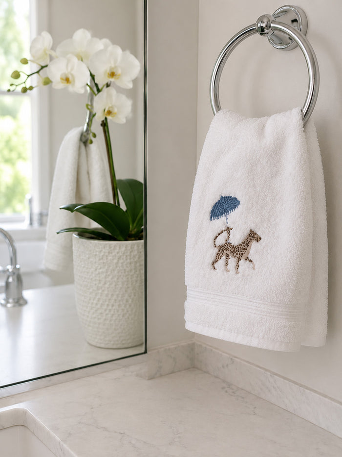 Guest Towel, Terry, Embroidered Chinoiserie