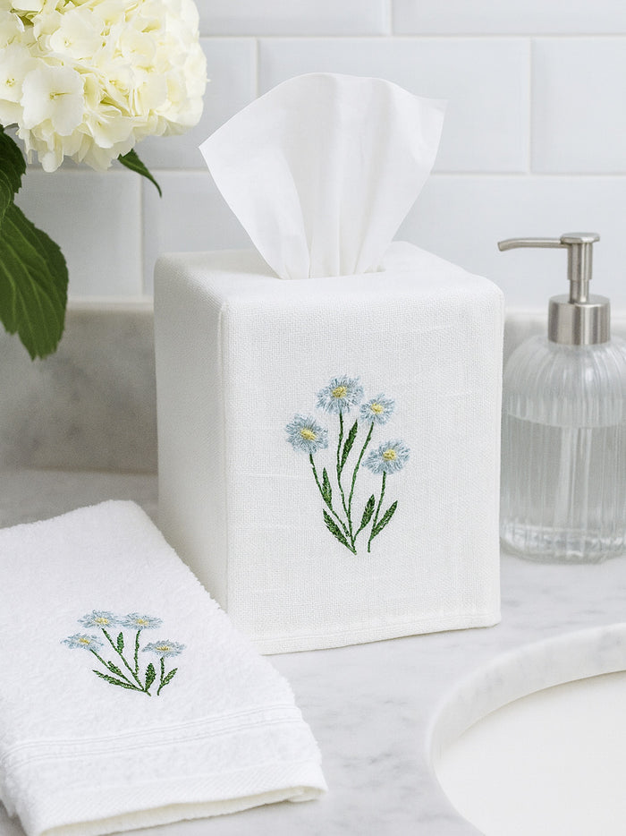 Guest Towel, Terry, Garden Daisies (Duck Egg Blue)