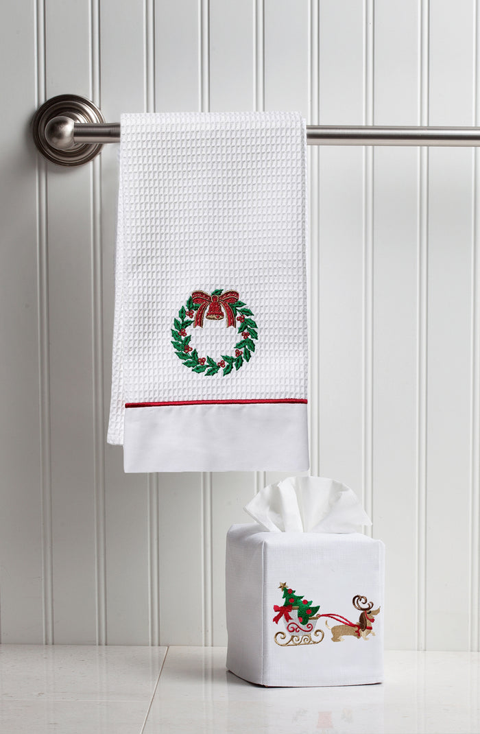 Guest Towel, Waffle Weave and Satin Trim, Holiday Designs