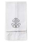 Guest Towel, Waffle Weave, French Scroll (Pewter)