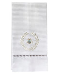 Guest Towel, Waffle Weave, Napoleon Bee Wreath (Cream)