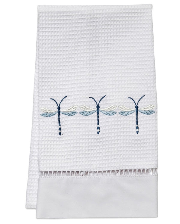 Guest Towel , Waffle Weave, Three Twilight Dragonflies (Blue)