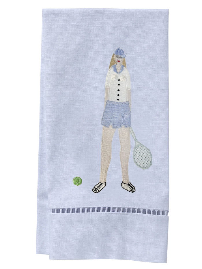 Guest Towel, White Linen/Cotton, Ladder Lace, Tennis Lady