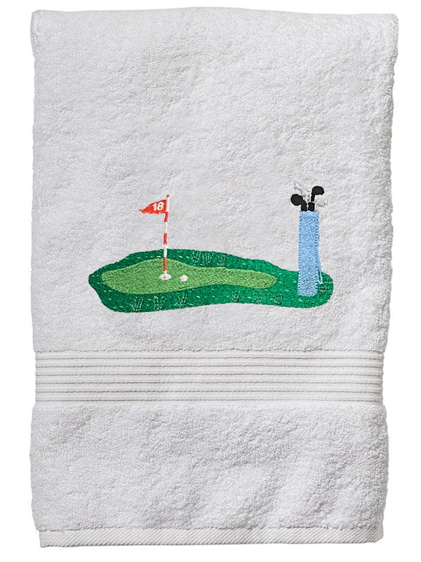 Hand Towel - White Cotton Terry, Embroidered