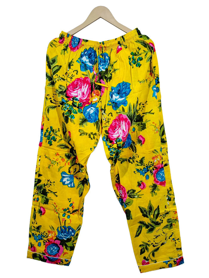 Handicraft Trend Yellow Floral Lightweight Print Pajamas Women Cotton Nightsuit Handicraft Trend