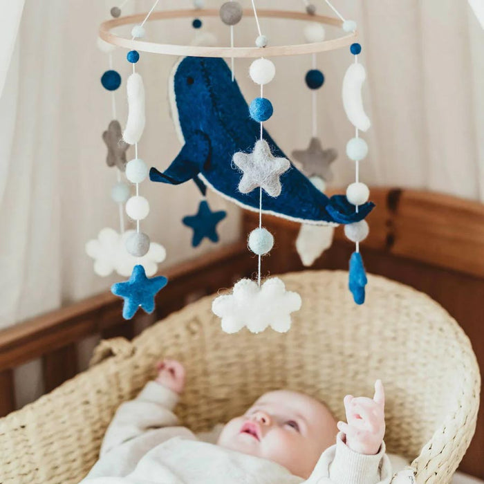 Tik Tak Handmade NZ Wool Baby Mobile - Blue Whale | Koop.co.nz
