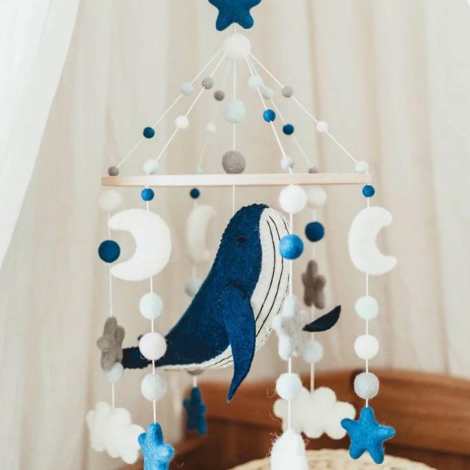 Tik Tak Handmade NZ Wool Baby Mobile - Blue Whale | Koop.co.nz
