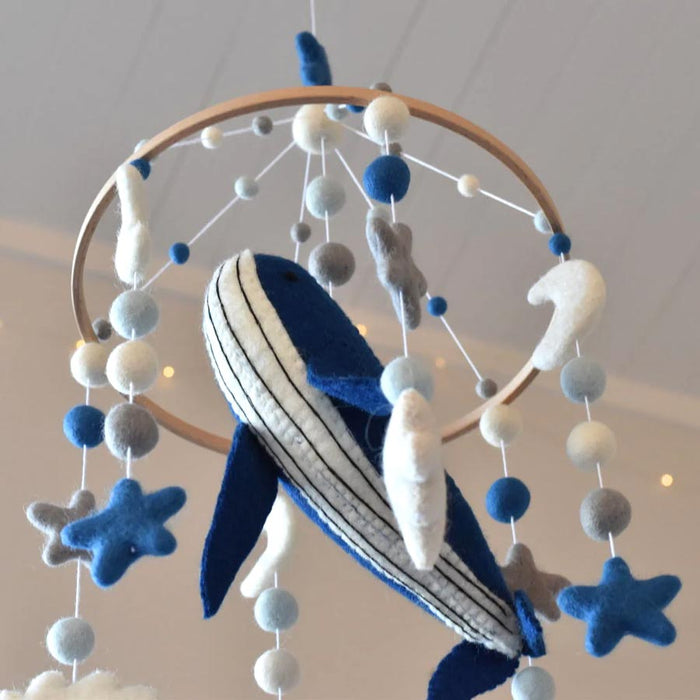Tik Tak Handmade NZ Wool Baby Mobile - Blue Whale | Koop.co.nz