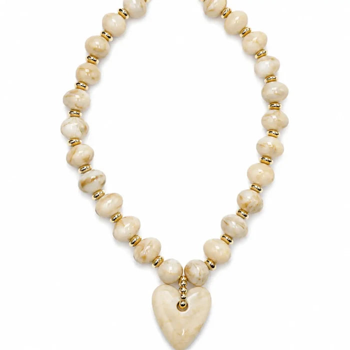 Haylee Cream Beaded Heart Drop Statement Necklace