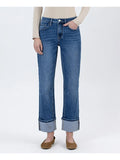 High Rise Cuffed Ankle Straight Jeans