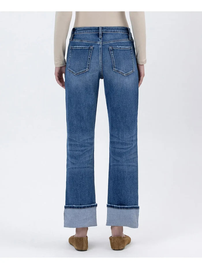 High Rise Cuffed Ankle Straight Jeans