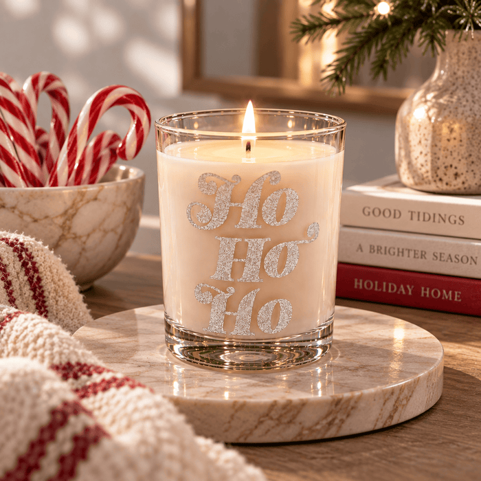 HO HO HO Candy Cane 10oz Candle in DOF Glass